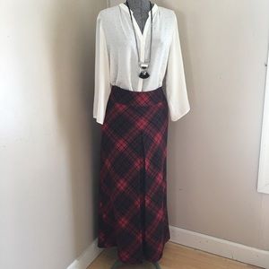 Talbots Long Wool Plaid Pocket Skirt